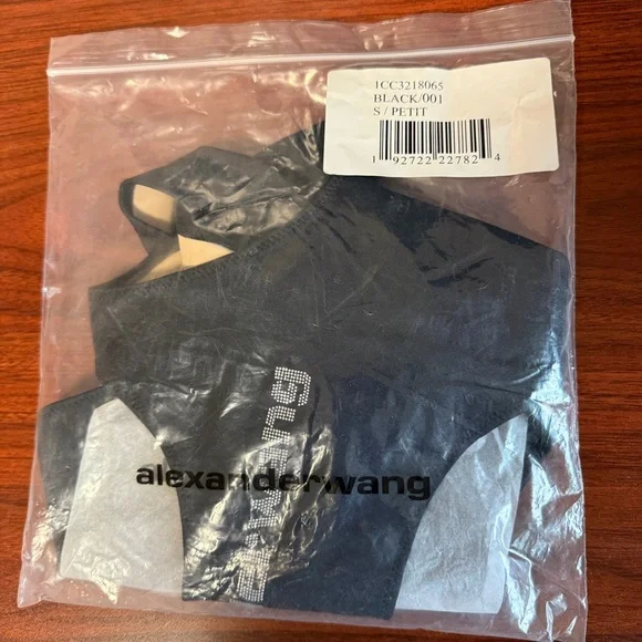 NWT Alexander Wang Cutout Logo Swimsuit Black Rhinestone Spring Break Beach S - Picture 10 of 10